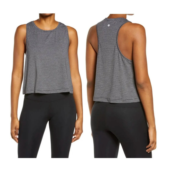 Zella Womens Work For It Stripe Tank Top Large Black NWT - Picture 1 of 5